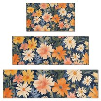 Pioneer Flower Floral Print Pattern Kitchen Rugs Sets Of 3,Kitchen Runner Rugs Non Skid Washable,Decorative Kitchen Floor Mats for Kitchen,Sink,Laundry,17"x30"  17"x47"   17"x59"