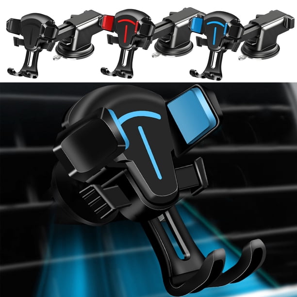 Soporte universal para teléfono de coche con giro de 360° - clip de ventilación y soporte para ventosa para todos los teléfonos, visión horizontal/vertical, almohadilla antideslizante