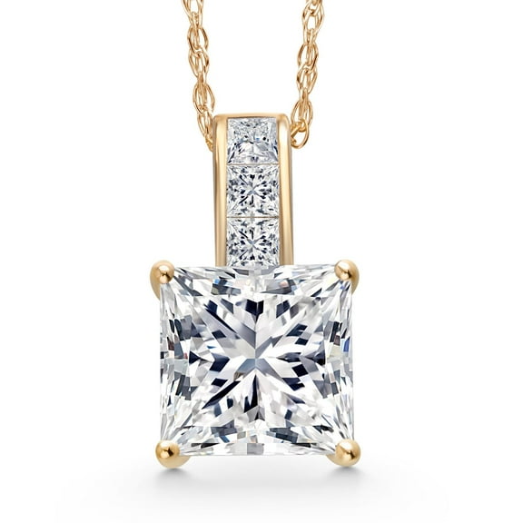 Gem Stone King 14K Yellow Gold IGI Certified Princess Lab Grown Diamond Pendant Necklace | 1.15 Cttw | Center Princess Diamond 1 Ct | E-F Color | VS1-VS2 Clarity | Gold Necklace for Women