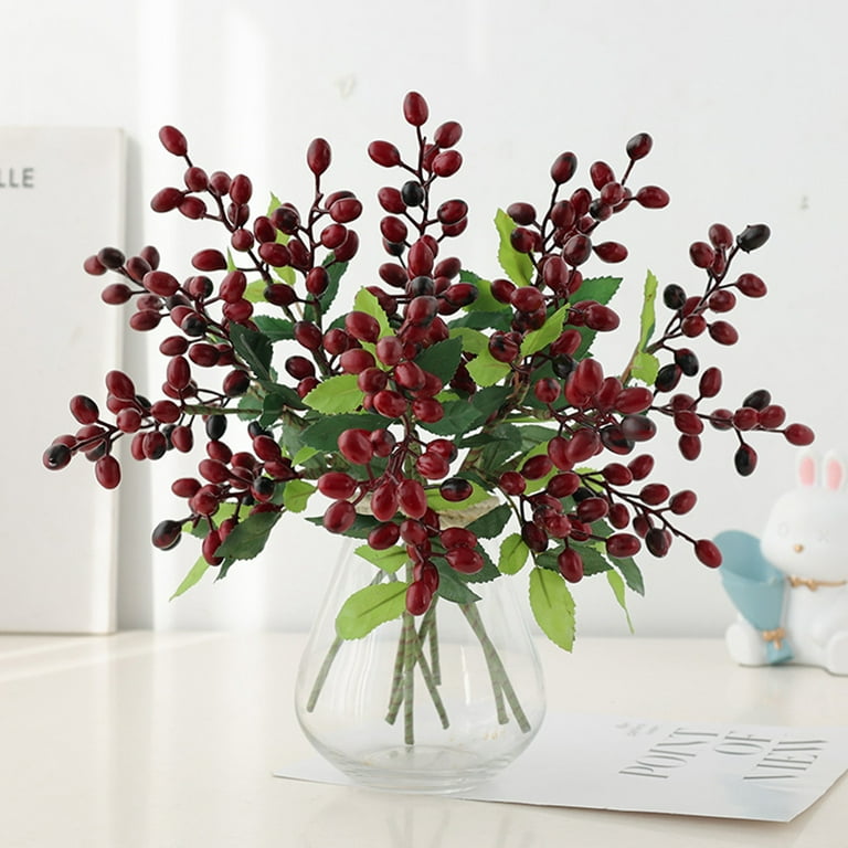 Artificial PIP Berry Stems,Orange Berry Stems Berry Spray Picks for Fall Winter Christmas Holiday and Home Decor, Brown
