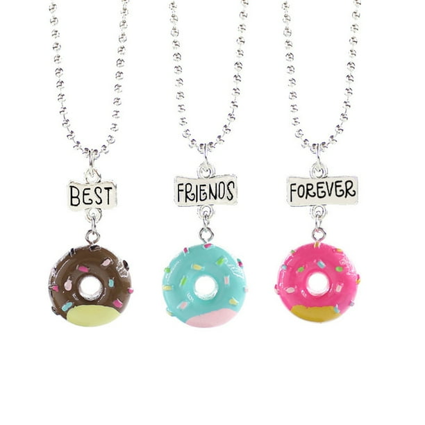 3pcs Children's Friendship Necklace Set Donut Shaped Pendant Good Friend Alloy Necklace with Engraving Words(Best Friend Forever)