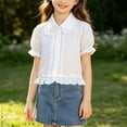 thumbnail image 3 of Odeerbi Camisa de Vestido de Algodón de Las Niñas Flor Bordado de Manga Corta Uniforme de La Escuela Con Bolsillo, 3 of 9