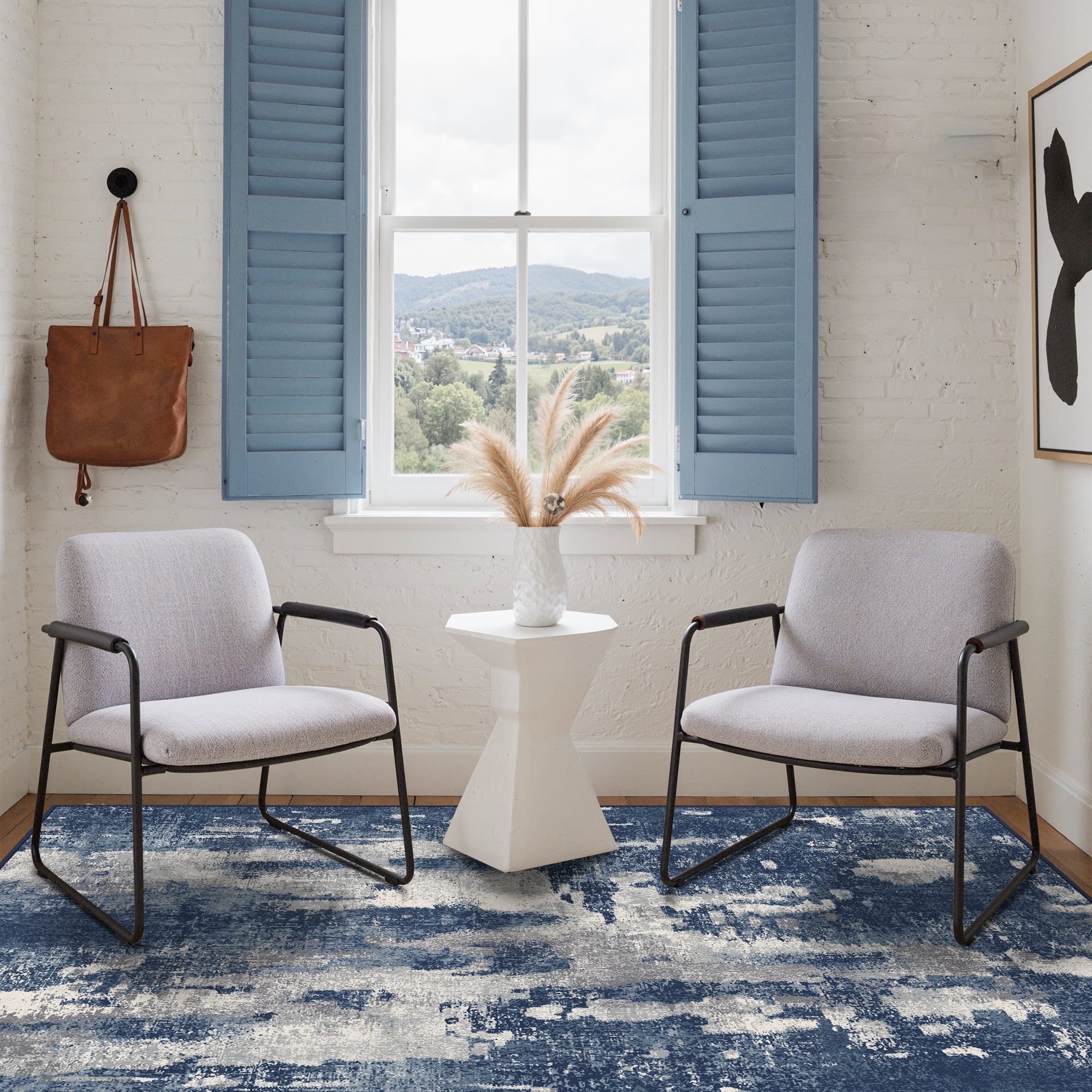 KUETH Area Rugs for Living Room 5x7 Large Modern Machine Washable Vintage Rugs Distressed Abstract Print Blue Throw Rug for Bedroom Aesthetic, Non Slip Carpet with Gripper
