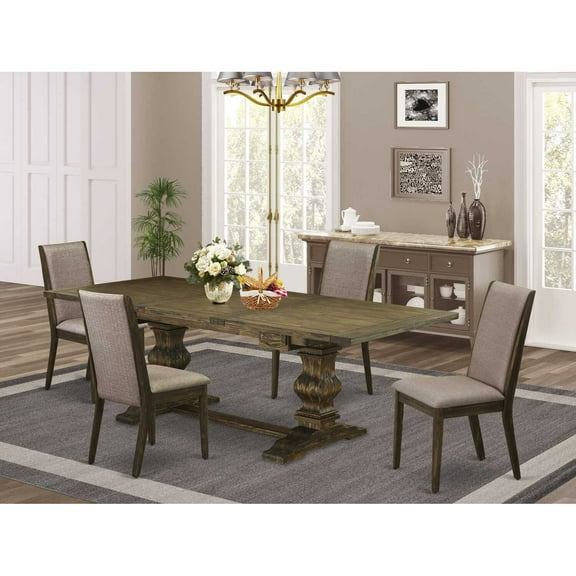 East West Furniture Lassale 5-piece Wood Table and Dining Chair Set in Brown