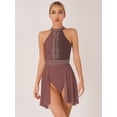 thumbnail image 3 of HULIJA Women's Lyrical Ballet Dance Dress Shiny Rhinestone Figure Skating Leotard Dress Coffee S, 3 of 7