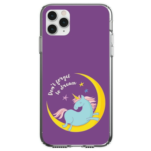 DistinctInk Clear Shockproof Hybrid Case for iPhone 12 Pro MAX (6.7" Screen) - TPU Bumper, Acrylic Back, Tempered Glass Screen Protector - Unicorn Moon - Don't Forget to Dream