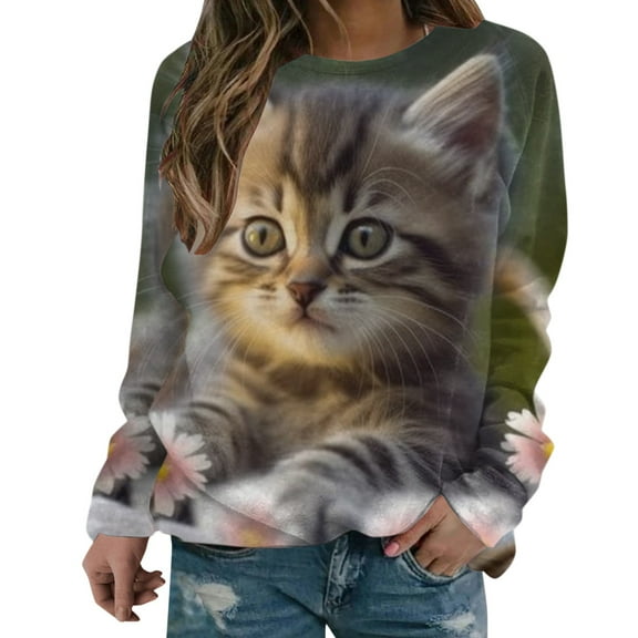 Womens Graphic Sweatshirt Print O Neck Sweatshirt Round Neck Fit Pullover Tops Casual Long Sleeve Workout Shirts Loose Blouse