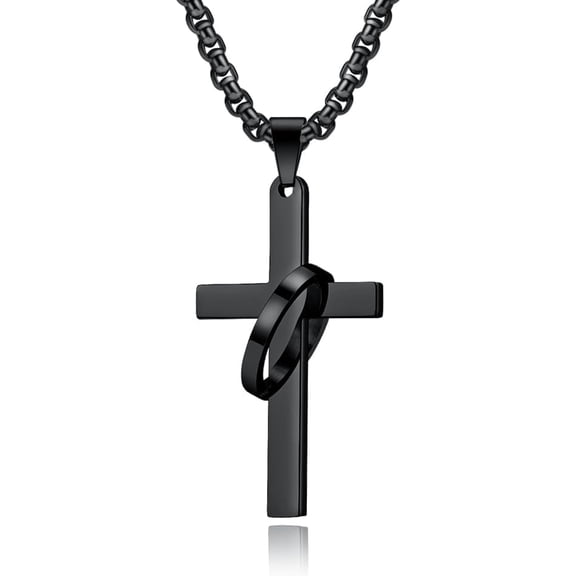 Cross Necklace for Men,Stainless Steel Black Gold Silver plated Jesus Christ Crucifix Pendant Necklace Jewelry,60cm Rolo Chain