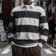 thumbnail image 1 of Ceisia Men's Contrast Wide-Stripe Polo Shirt | Stretchy Relaxed Long-Sleeve Casual Top Gift, 1 of 5