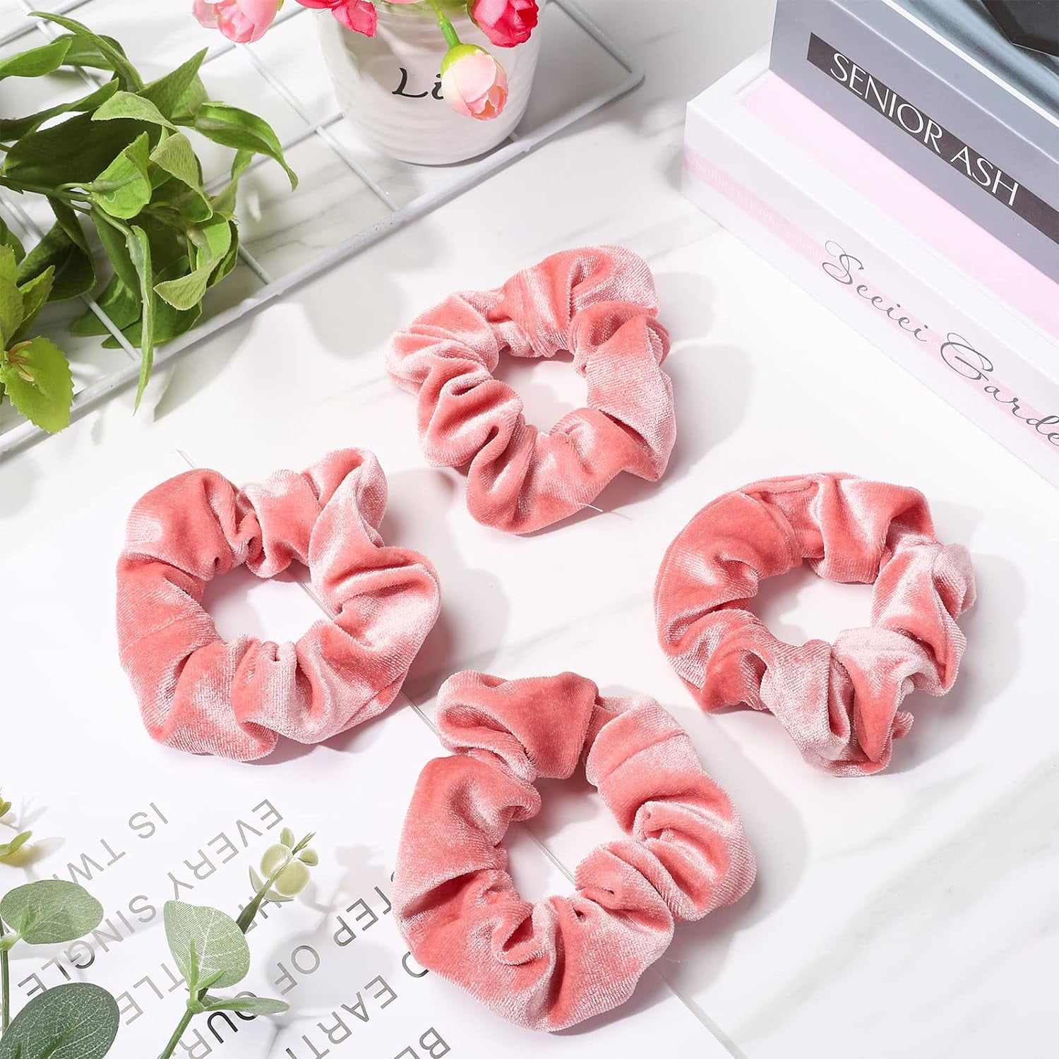 12 Pieces Hair Scrunchies Velvet Elastics Scrunchy Bobbles Soft Hair Bands Hair Ties for Women Teenage Girls (Dusty Pink)