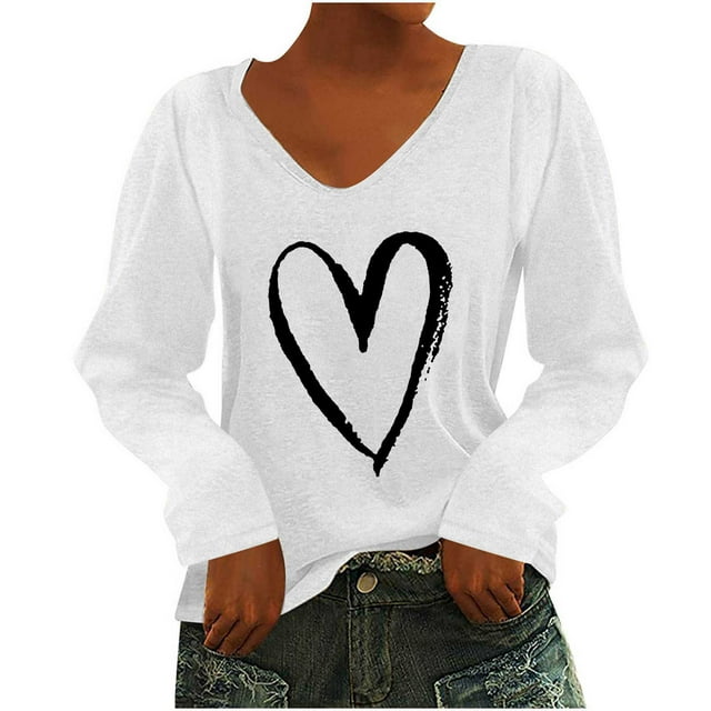 Pompotops T-Shirt à Manches Longues à Col en V Imprimé Décontracté pour Femmes, Chandail, Hauts, Liquidation
