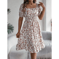 thumbnail image 3 of EASYBRA Women Floral A Line Dress Square Neck Short Sleeve Ruffle Waist Summer Midi Dress, 3 of 7