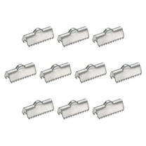 60Pack Ribbon End Crimp Clamps, 15mm Smooth Stainless Steel Pinch Cord End Clasps, Silver Tone