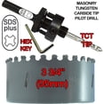 thumbnail image 3 of 3 3/4" Tungsten Carbide Hole Saw Kit Inc 95mm Carbide Hole Saw Sds Plus Hole Saw Arbor Hex Key Arbor Comes With Masonry Tct Pilot Drill For Concrete Wall Tile Brick Drywall Masonry Fiberglass Plaster, 3 of 6
