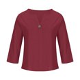 thumbnail image 4 of AherBiu Plus Size Tops for Women Button Notch V Neck 3/4 Sleeve Cotton Linen Lightweight Summer Shirt Blouse, 4 of 6