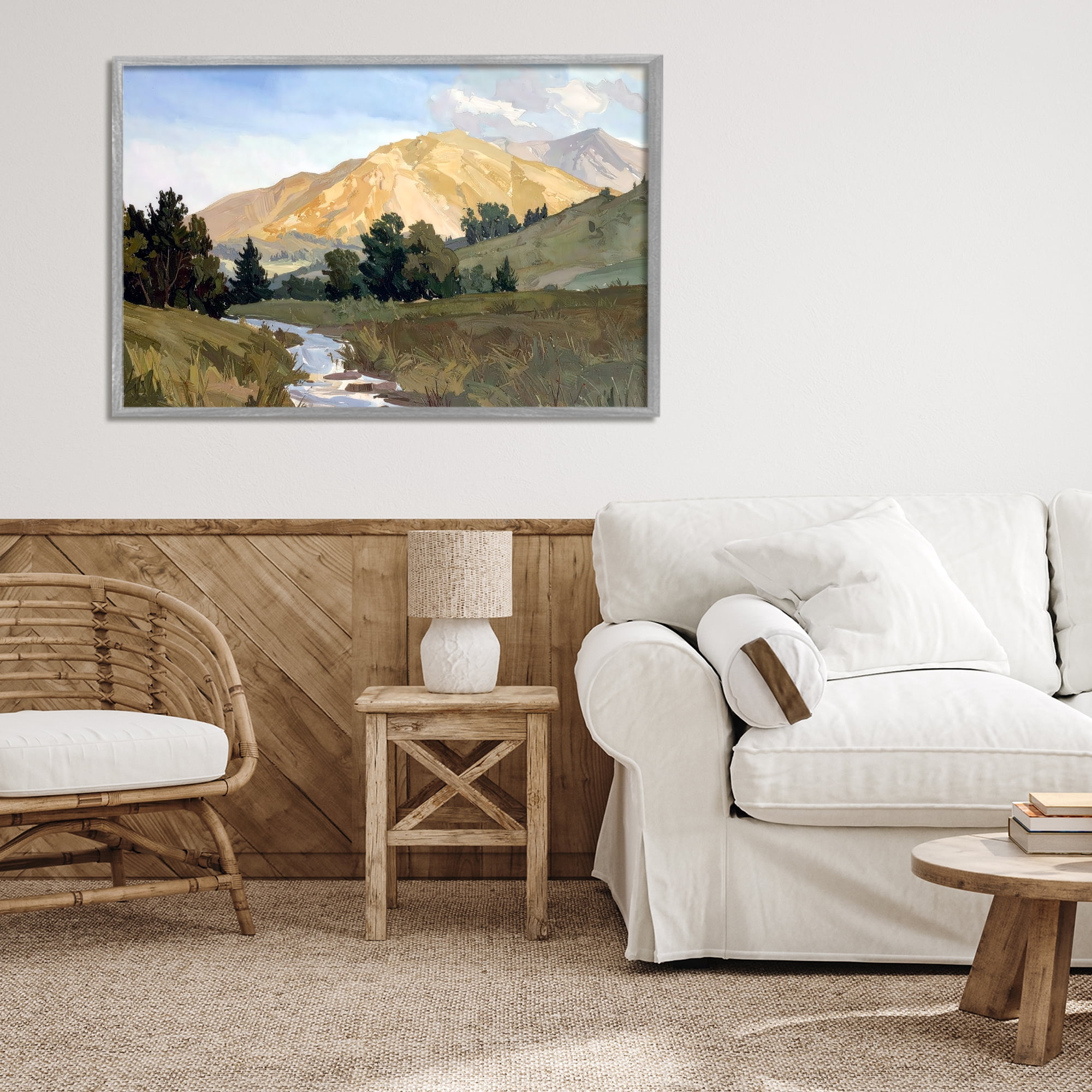 Stupell Industries Mountain Divide Valley Gray Framed Giclee Art, design by Alonza Saunders