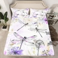 thumbnail image 2 of Manfei Colorful Flower Dandelion Twin Sheet Sets,Wild Rustic Dragonfly Twin Fitted Sheet,Purple White Flat Sheet For Teens,Super Cozy Room Decor,3-Piece, 2 of 7