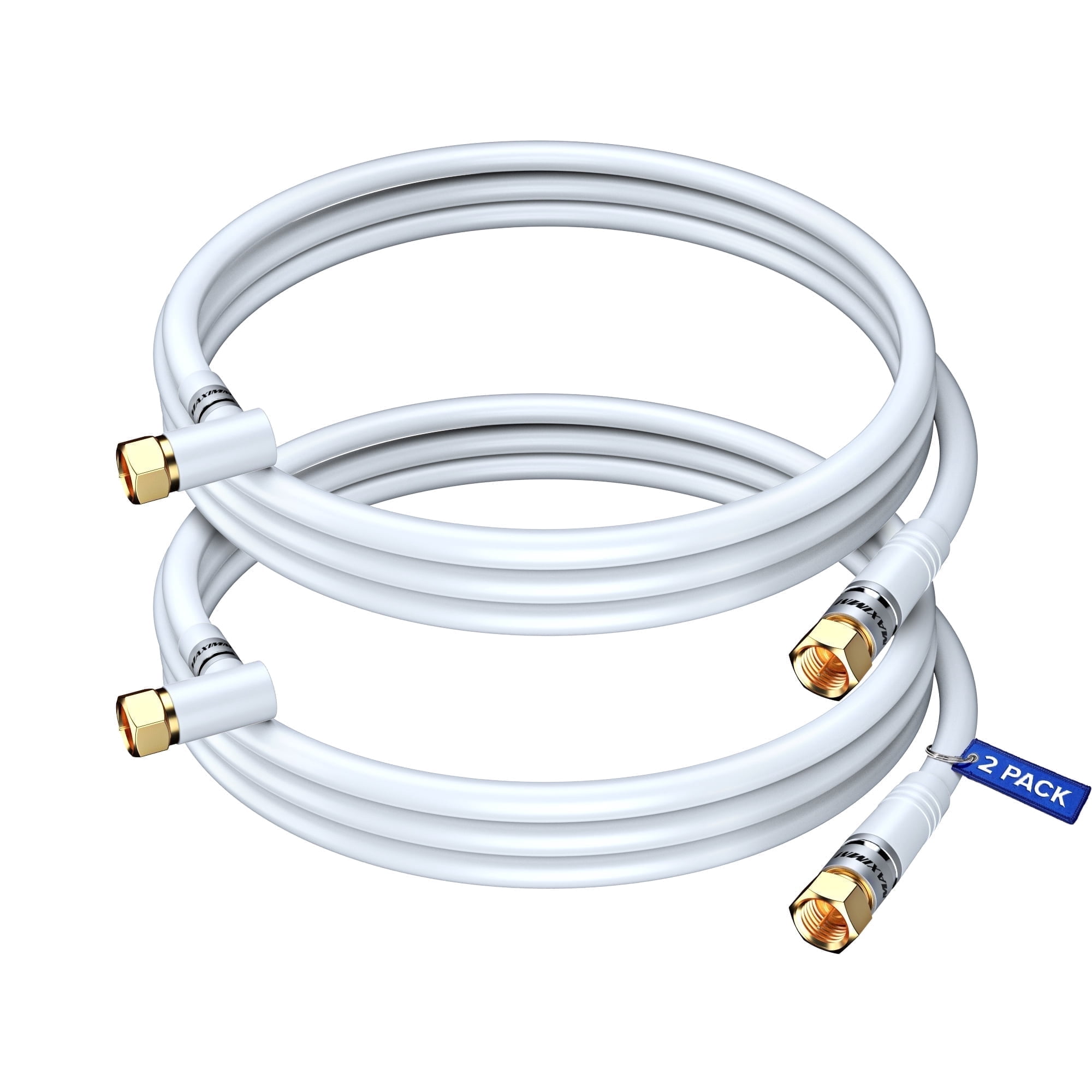 Maximm RG6 Coaxial Cable, 3 ft, Triple Shielded F-Type Connector, 2 Pack, White