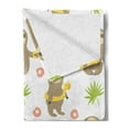 thumbnail image 2 of Sloth Soft Flannel Fleece Blanket, Tropical Image of Cacti and Sloths Drinking Coffee Eating Doughnut Pattern, Cozy Plush for Indoor and Outdoor Use, 50" x 70", White and Multicolor, by Ambesonne, 2 of 5