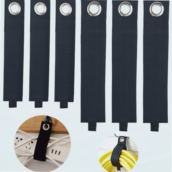 Heavy Duty Storage Straps by , 6 Assorted Pack 3M/3L, Hook and Loop Adjustable Strap Holder, Extension Cord Organizer Hanger for Cables, Hoses, Rope and More (Black)