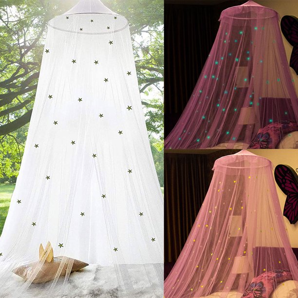 Muyoka Red de malla para mosquitos de cúpula universal, fácil instalación, para colgar en la cama, con estrellas que brillan en la oscuridad, para camas individuales o extragrandes, hamacas, cunas Muyoka Hogar