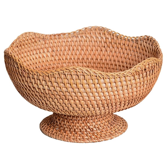 Omeite Retro craft Vietnamese rattan home storage bread fruit and vegetable basket desktop high foot fruit plate medium 25cm