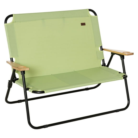 Camping Chair for 2 Adults, Folding Loveseat with Cup Holders - Portable Outdoor Chair for Beach, Picnic, Travel - Green