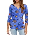 thumbnail image 4 of Women's 250th Anniversary USA Shirt Patriotic American Flag Print V-Neck Button 3/4 Sleeve T-Shirt, 4 of 6