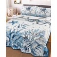 thumbnail image 3 of Quilts Twin Size Bedding Set, Blue Coastal Octopus Lightweight Quilted Comforter, Summer Ocean Sea Coral Shells Soft Reversible Bedspread Coverlet with Pillow Covers for All Season, 68" x 86", 3 of 7
