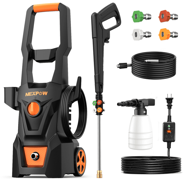 NEXPOW Laveuse Électrique à Pression, Laveuse Électrique 4000 PSI Max 2,6 GPM avec Boyau de 30 Pi, 4 Embouts à Pression Différents, Canon à Mousse, Parfaite pour Voitures, Patios