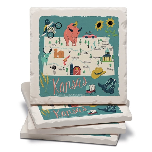 Thirstystone Kansas Home State Tumbled Tile Coaster 4-Pack