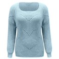 thumbnail image 4 of DuoJiaJ Sweaters for Women Pullover Lightweight Hallow Out Knit Sweater Casual Crewneck Fall Sweater Tops Blue L, 4 of 4