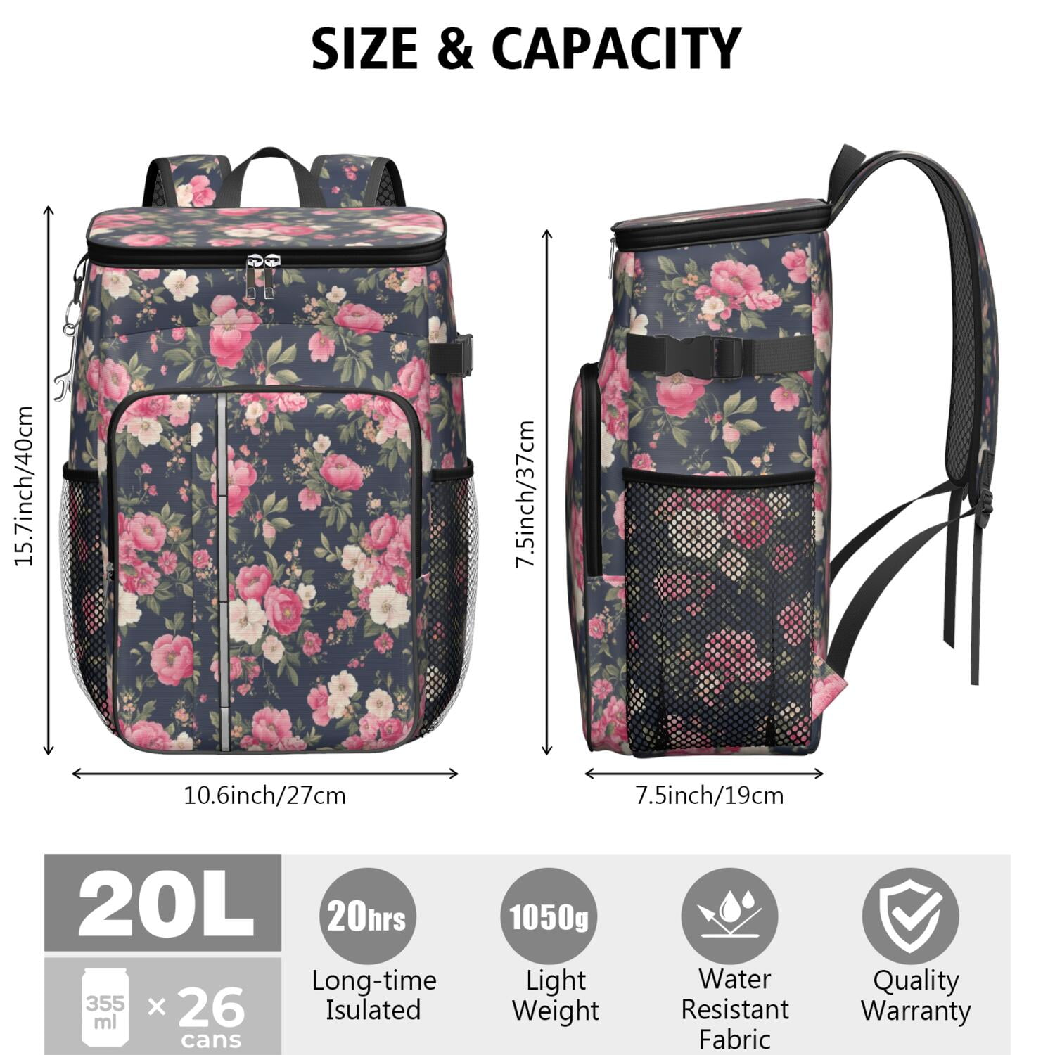 Travel Cooler Bag - Pioneer Flower Camping Beer Cooler Backpack with Bottle Opener- Waterproof Insulated Picnic Backpacks - Cooler Bag for Beach