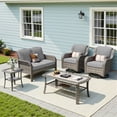 thumbnail image 5 of Toject Patio Furniture Set, 5 Pieces Outdoor Conversation Set with High Back Loveseat and Swivel Chairs, All Weather Wicker Outside Furniture for Porch, Balcony (Dark Gray), 5 of 9