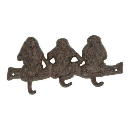 See Speak Hear No Evil Monkeys Triple Key  Rack Hooks Cast 