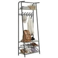 thumbnail image 3 of Coat Rack Shoe Bench with 5 Hooks, Hall Trees Entryway Bench with Storage and Metal Frame for Entryway, Living Room, Bedroom, Gray, 3 of 7