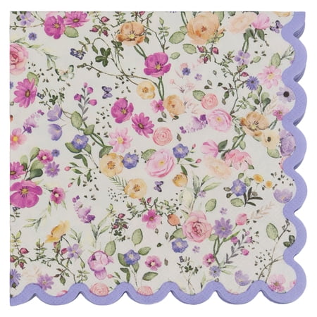 Celebrate It Lunch Napkins Purple Floral Print with Scalloped Edge 3-Ply Paper Tissue Purple/White 6.2 12 Pack (240 Total)