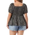 thumbnail image 4 of DARING DIVA Women's Plus Sweetheart Neck  Floral Blouse with Ruffle Hem 2X Black, 4 of 6