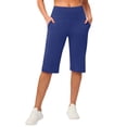 thumbnail image 2 of Only Moment Women's Bermuda Long Shorts Polyester,Spandex High Waisted Work Travel Pants with Pockets Stretchy Business Casual Slacks Yoga Shorts Blue,S, 2 of 8
