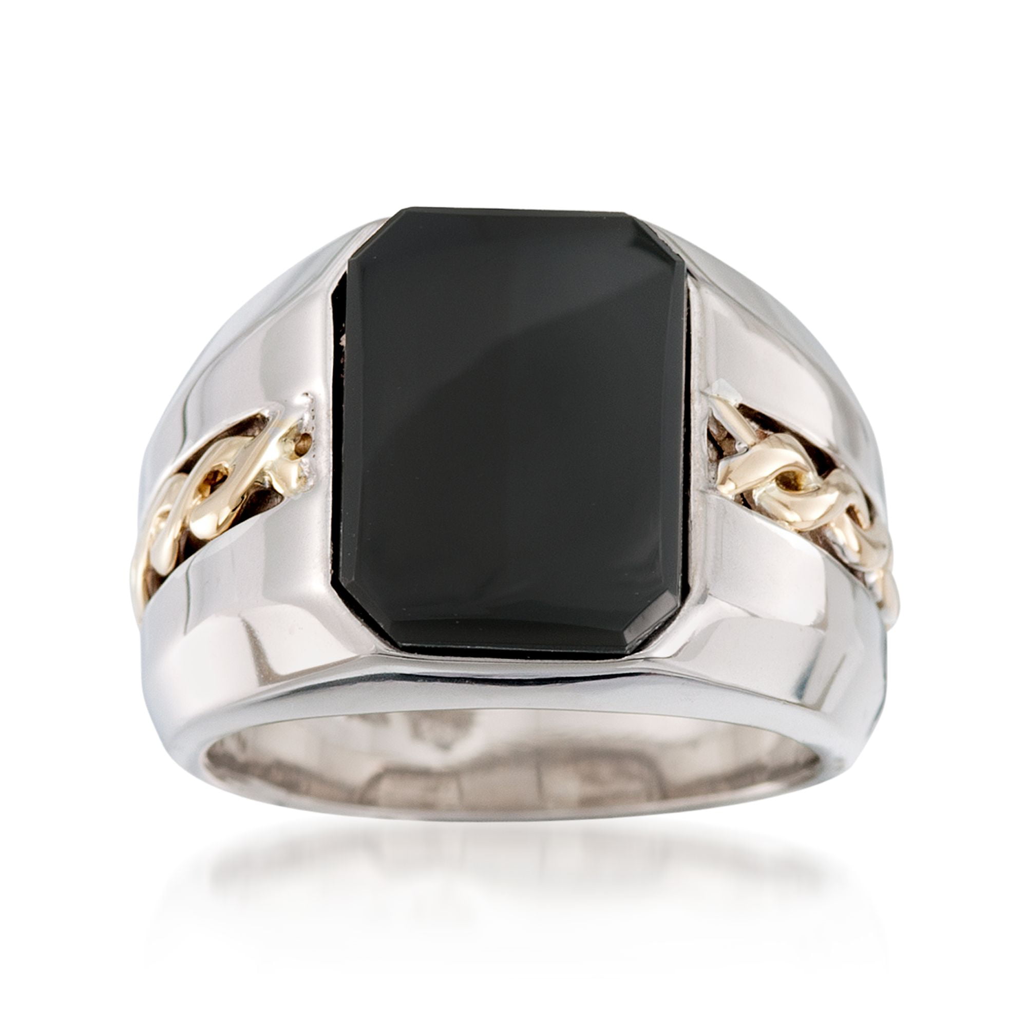Fashion Men's Gold Plating Onyx Ring Retro Cubic Black Agate Band Size 6-12 