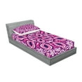 thumbnail image 2 of Ambesonne Floral Fitted Sheet & Pillow Sham Set, Lace Trippy Flowers Leaf, Twin, Magenta Pink Plum, 2 of 2