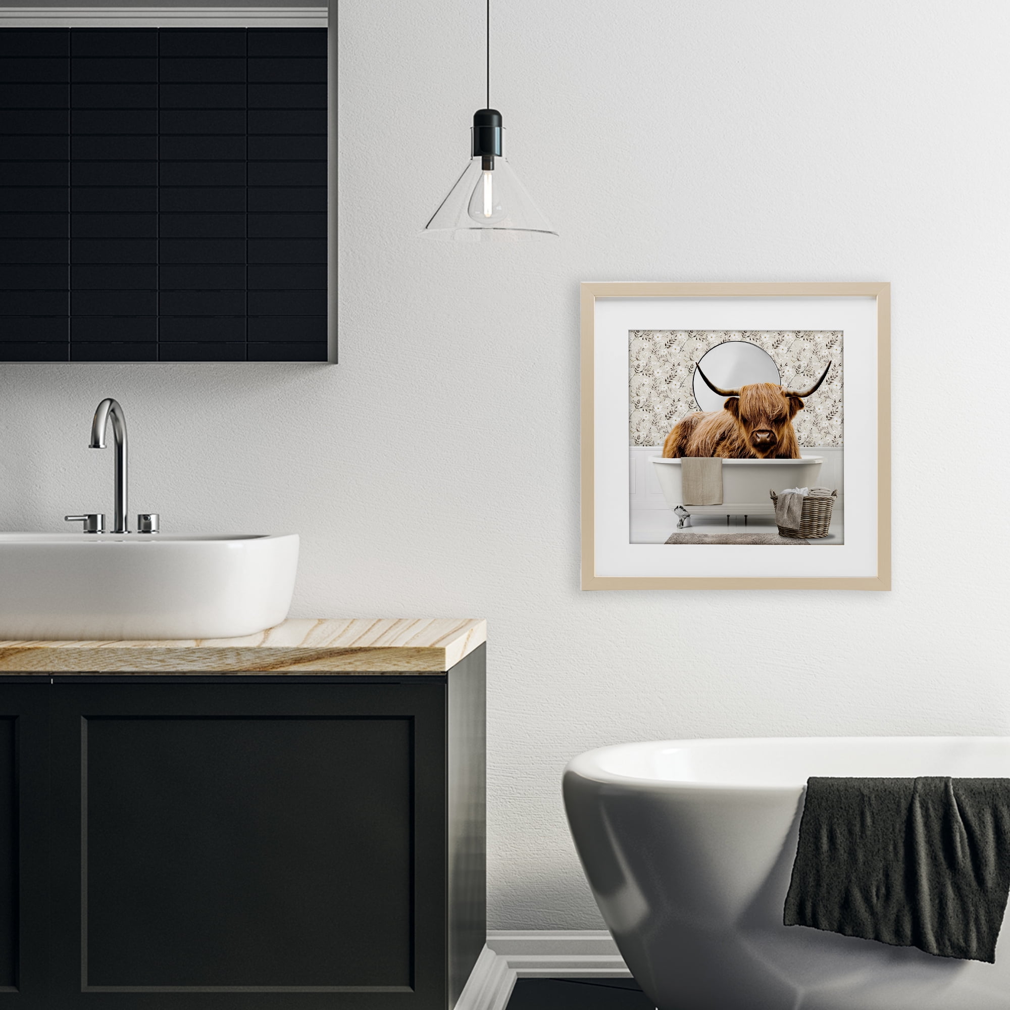 Stupell Industries Cottage Cattle Bath Time Birch Framed Print Under Glass, design by CAD Designs
