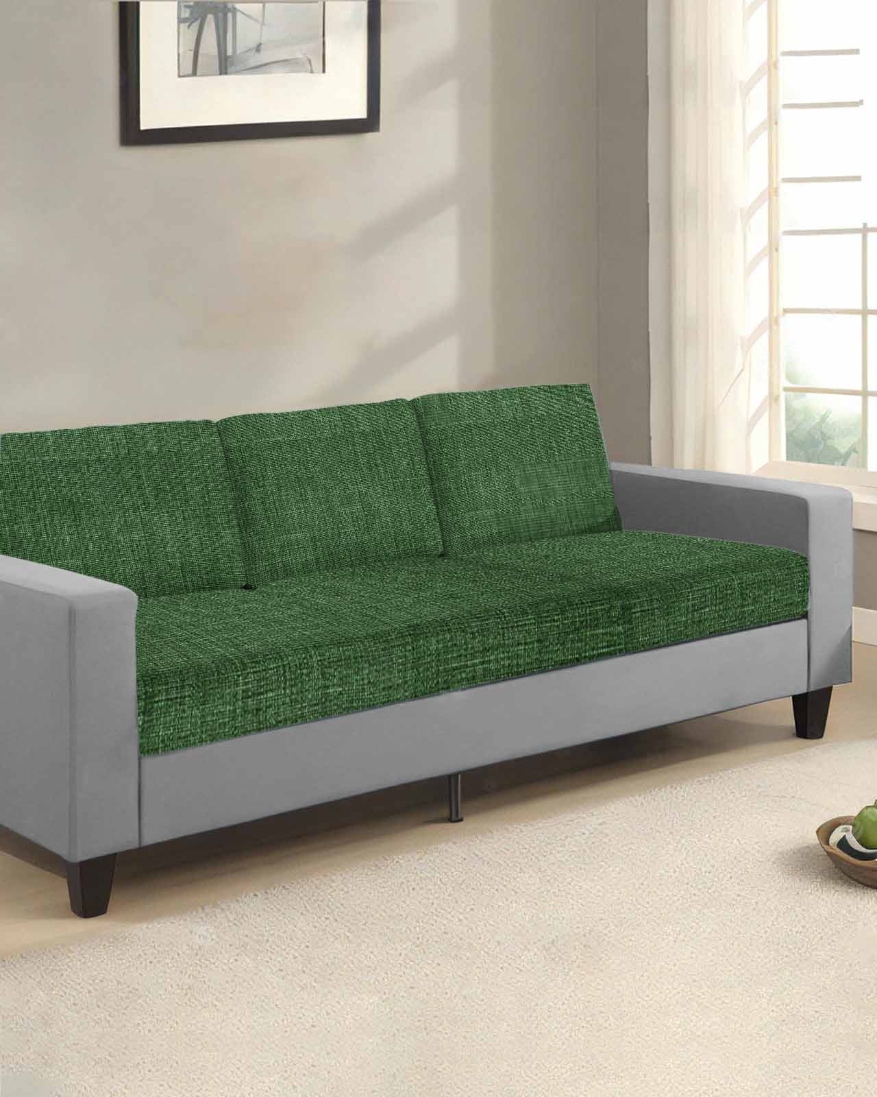 Dark Green Burlap Texture Couch Cushion Covers Stretch, Washable Sofa Seat Covers Individual Seat Cushion Sofa Slipcovers Farmhouse Vintage Green Couch Cover Furniture Protector S-3PCS