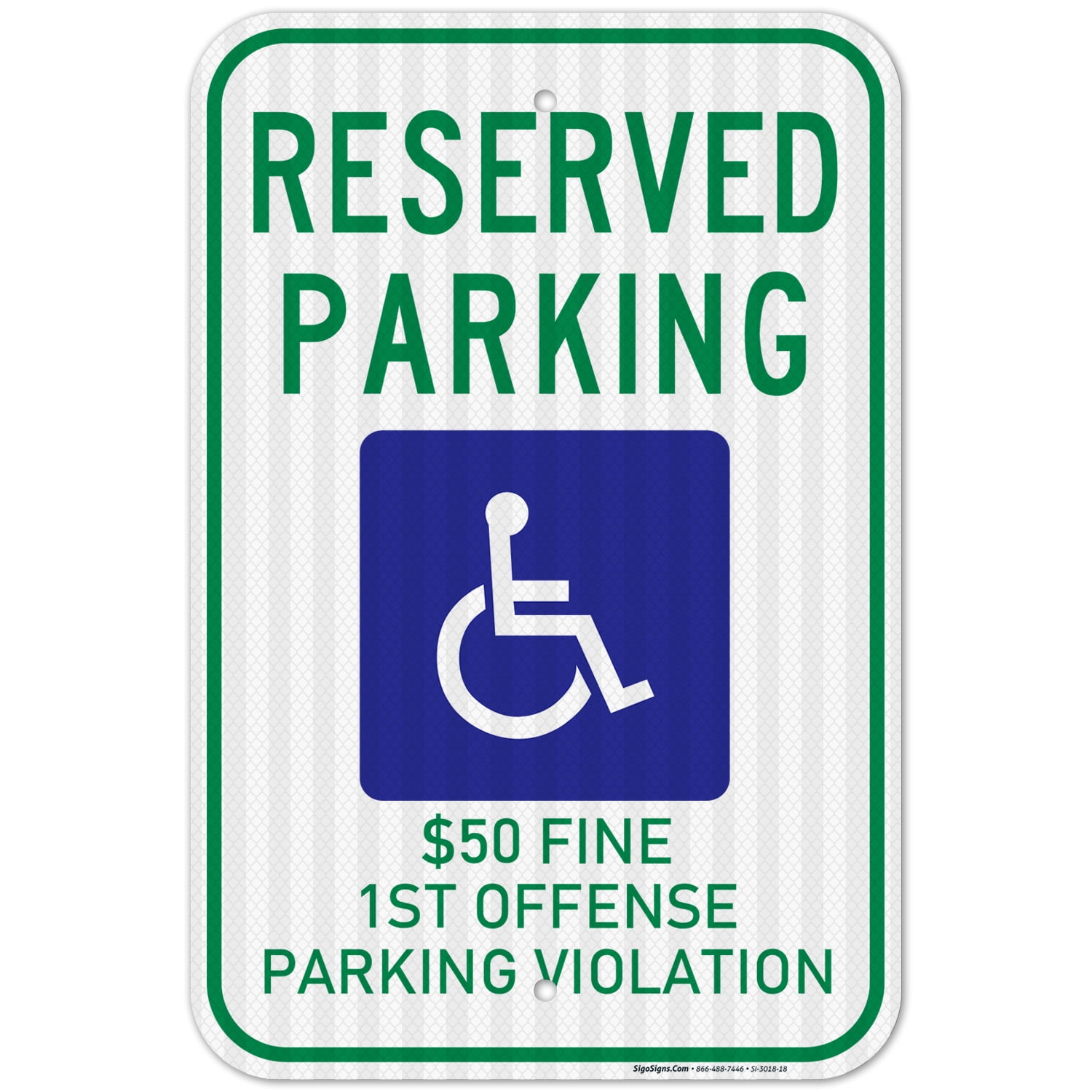 Alabama Handicap Parking Sign, Reserved Parking 50 Fine for First Offense Parking Violation