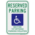 thumbnail image 1 of Alabama Handicap Parking Sign, Reserved Parking $50 Fine for First Offense Parking Violation with Symbol Sign, 12x18 Reflective Aluminum EGP, 1 of 1