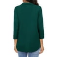 thumbnail image 3 of Nlife Women V Neck 3/4 Sleeve Solid Color Pleated Blouse, 3 of 6