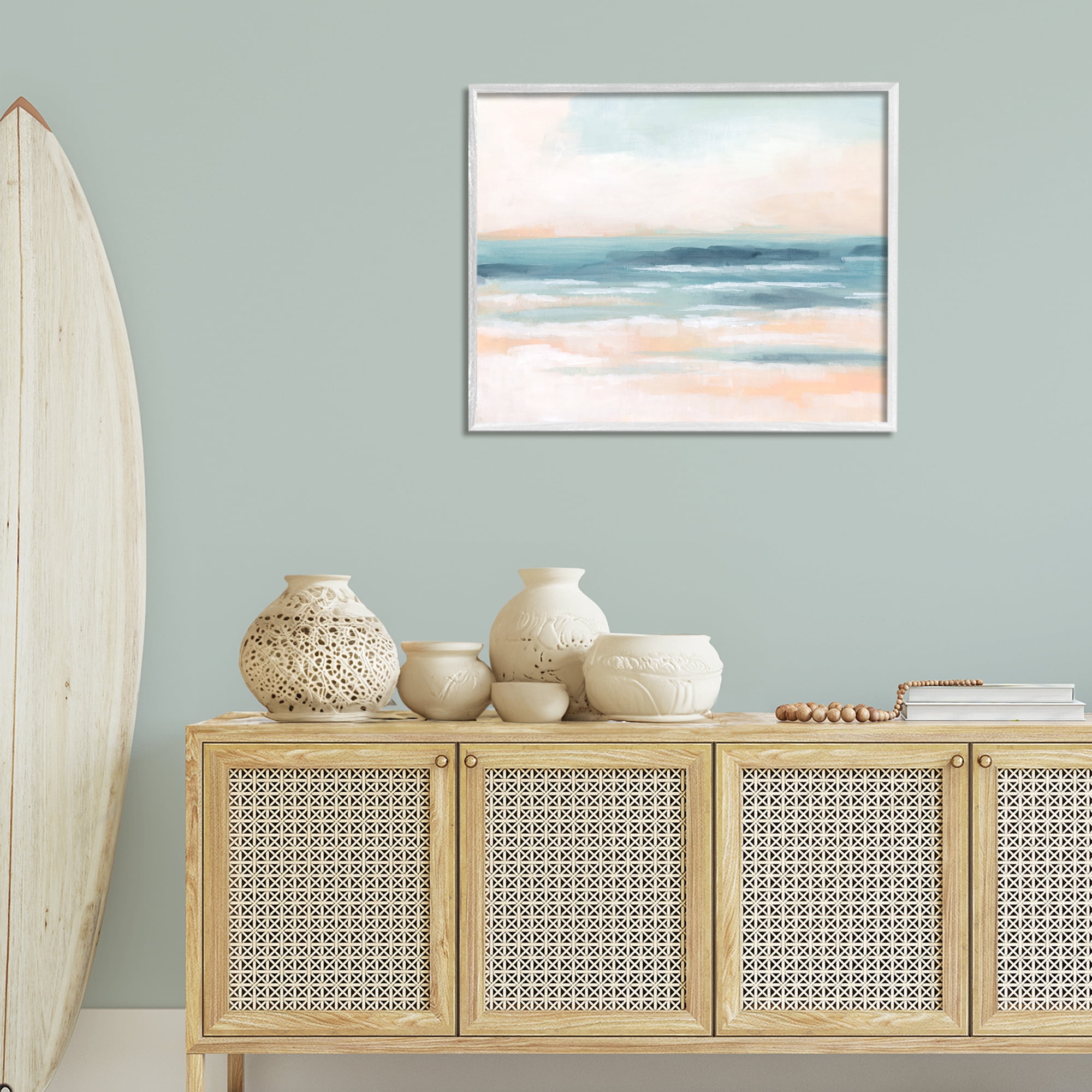 Stupell Industries Pastel Beach Coast Landscape Painting White Framed Art Print Wall Art, 30 x 24