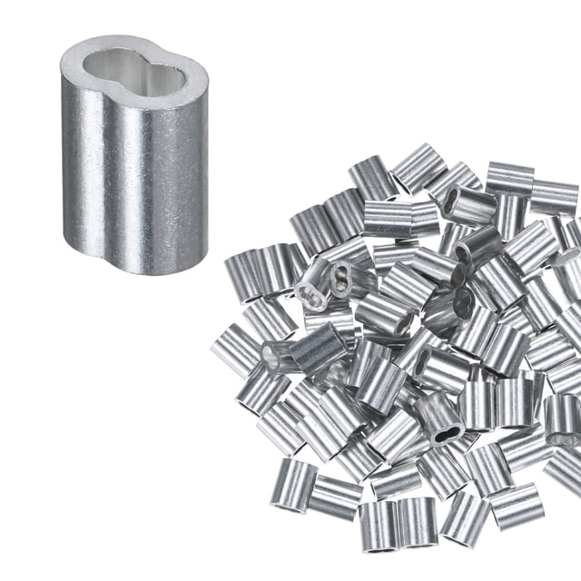 Uxcell 200 Pack Aluminum Crimping Loop Sleeves 3/32 inch Double Round Barrel Wire Rope Sleeves