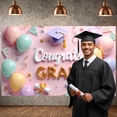 thumbnail image 6 of Gold Lettering Graduation Banner Purple Grad Cap Grad Party Backdrop Diploma Scroll Pastel Balloons Graduation Background for Graduation Ceremony College Grad Party Photo Shoot Backdrop, 6 of 8