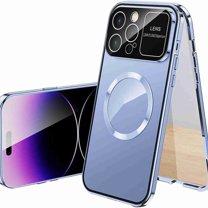 Dteck Magnetic Case for iPhone 16 Pro Max, Tempered Glass Screen Protector and Magnetic Adsorption Case Metal Bumper Shockproof Plating Hard Cover, Blue